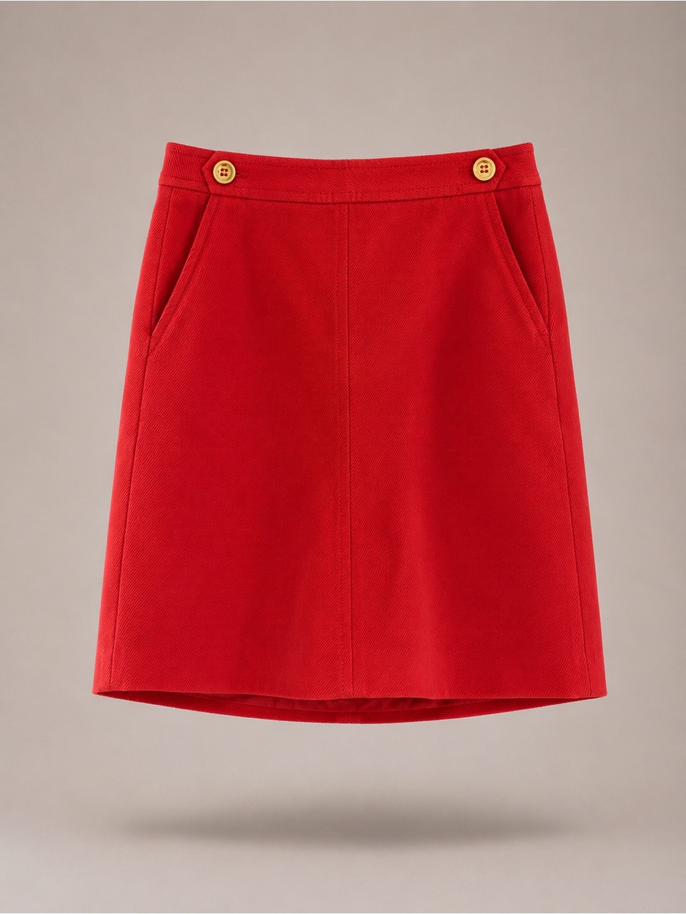Red A-Line Skirt with Button Detail